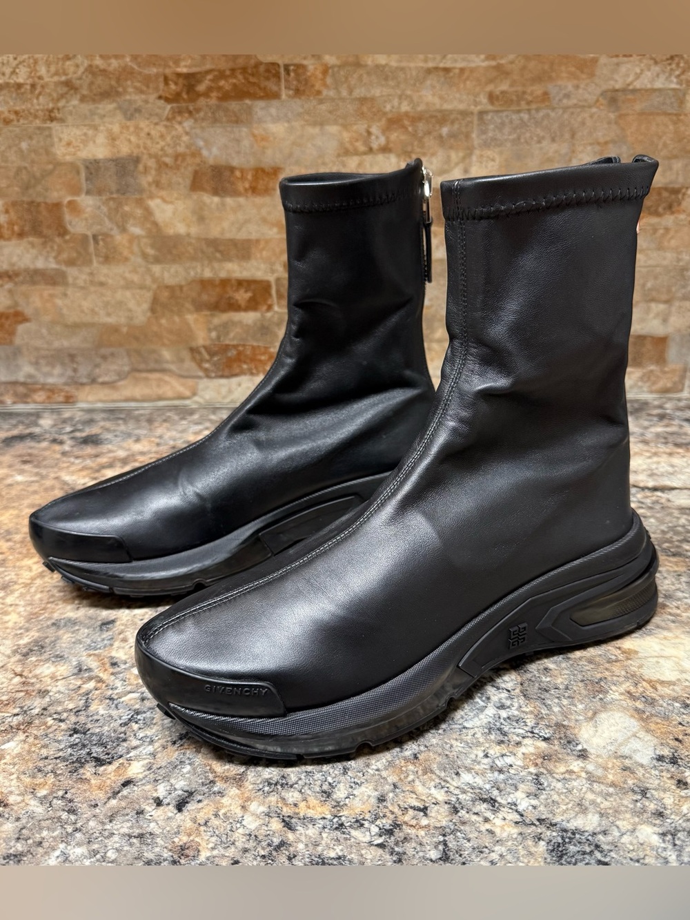 $995 Givenchy Women's Black Leather Giv 1 Sock Sneakers Shoes Size EU 37/US 7